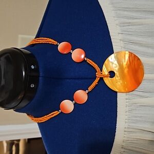 Orange Necklace round shell and beads